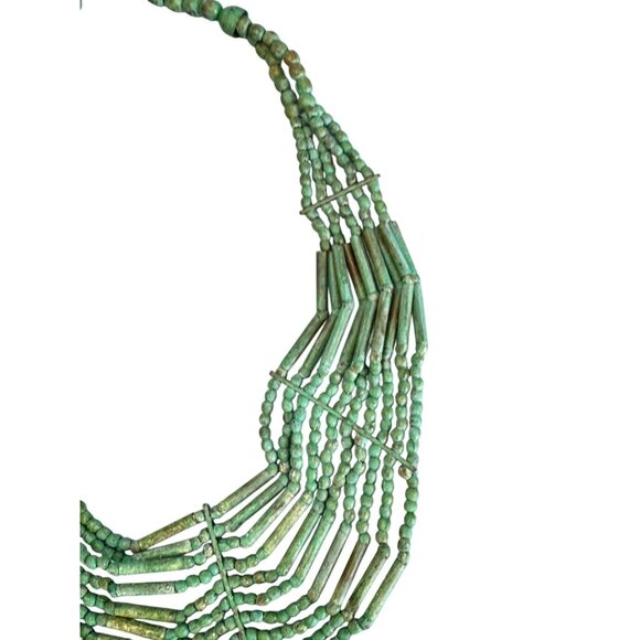 Tribal Multi-Strand Green Turquoise Beaded Necklace With Brass Hook Clasp - Picture 5 of 7